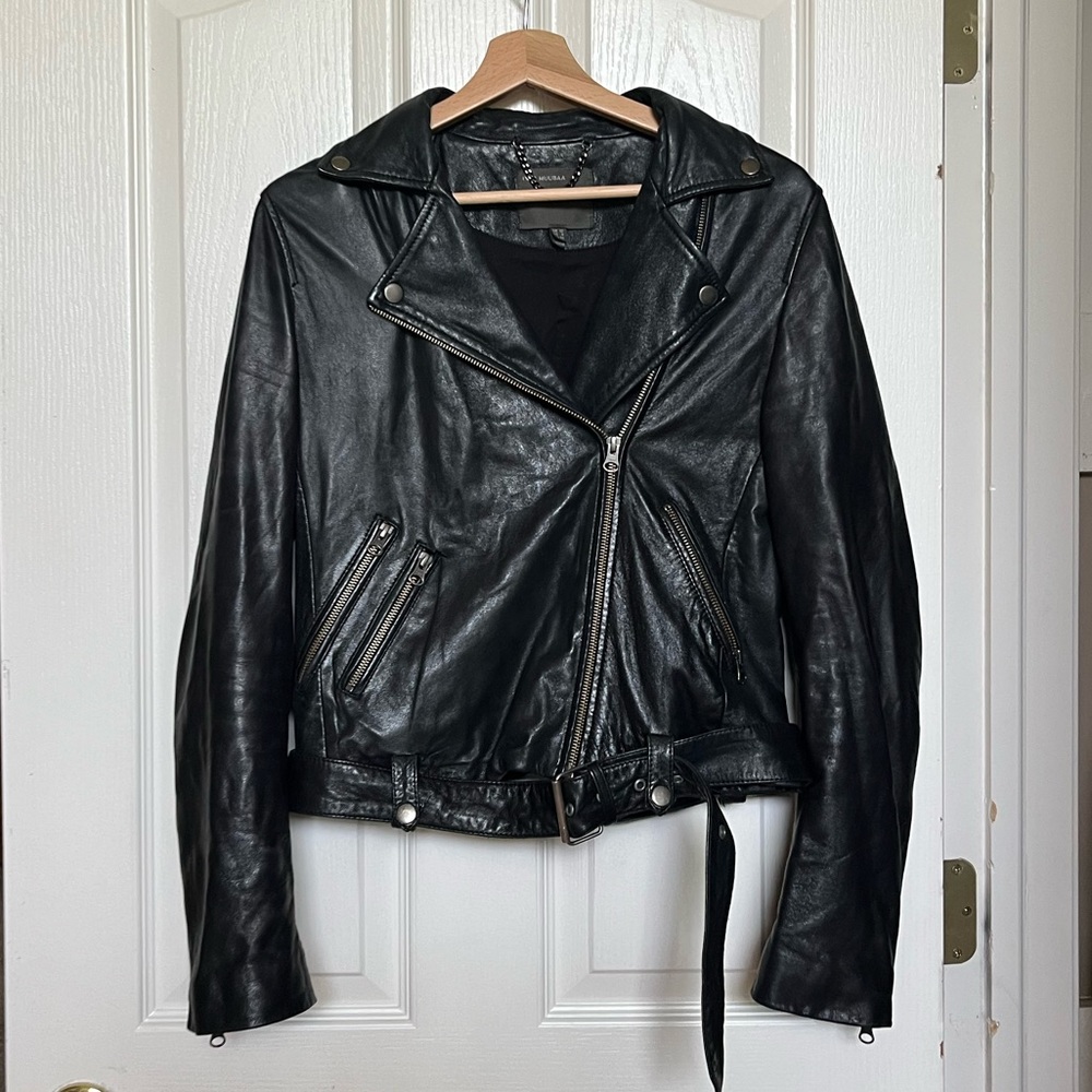 Muubaa Size 8 Womens Genuine Leather Cropped Jacket